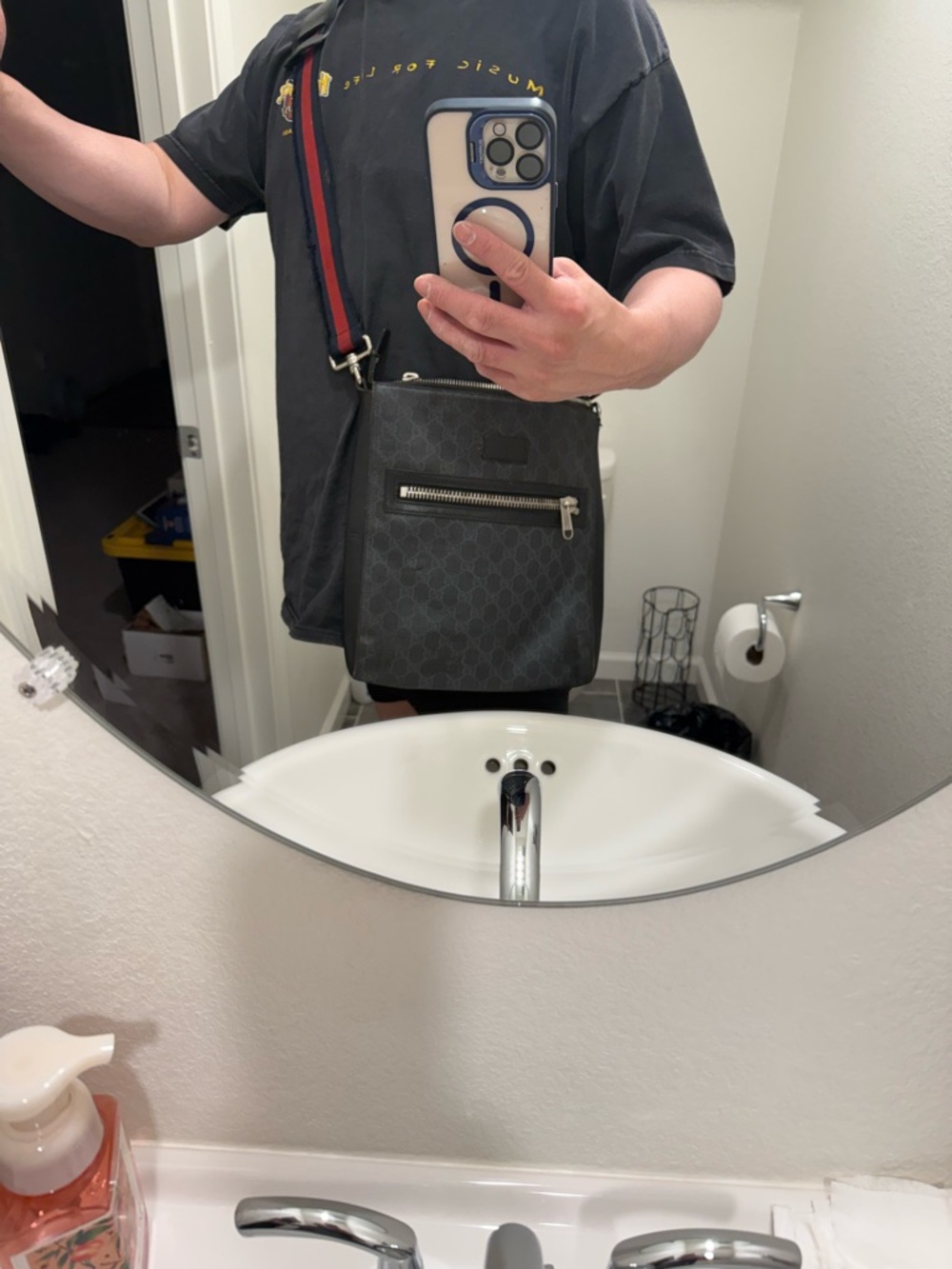 Gucci Black Monogram Messenger Bag with Red/Blue Strap - Picture 4 of 15